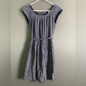 LC Lauren Conrad Navy and White Gingham Midi Dress